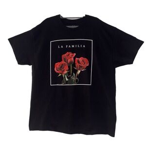 Family Forever Rose Graphic Tee Short Sleeve Crew Neckline Black NWOT